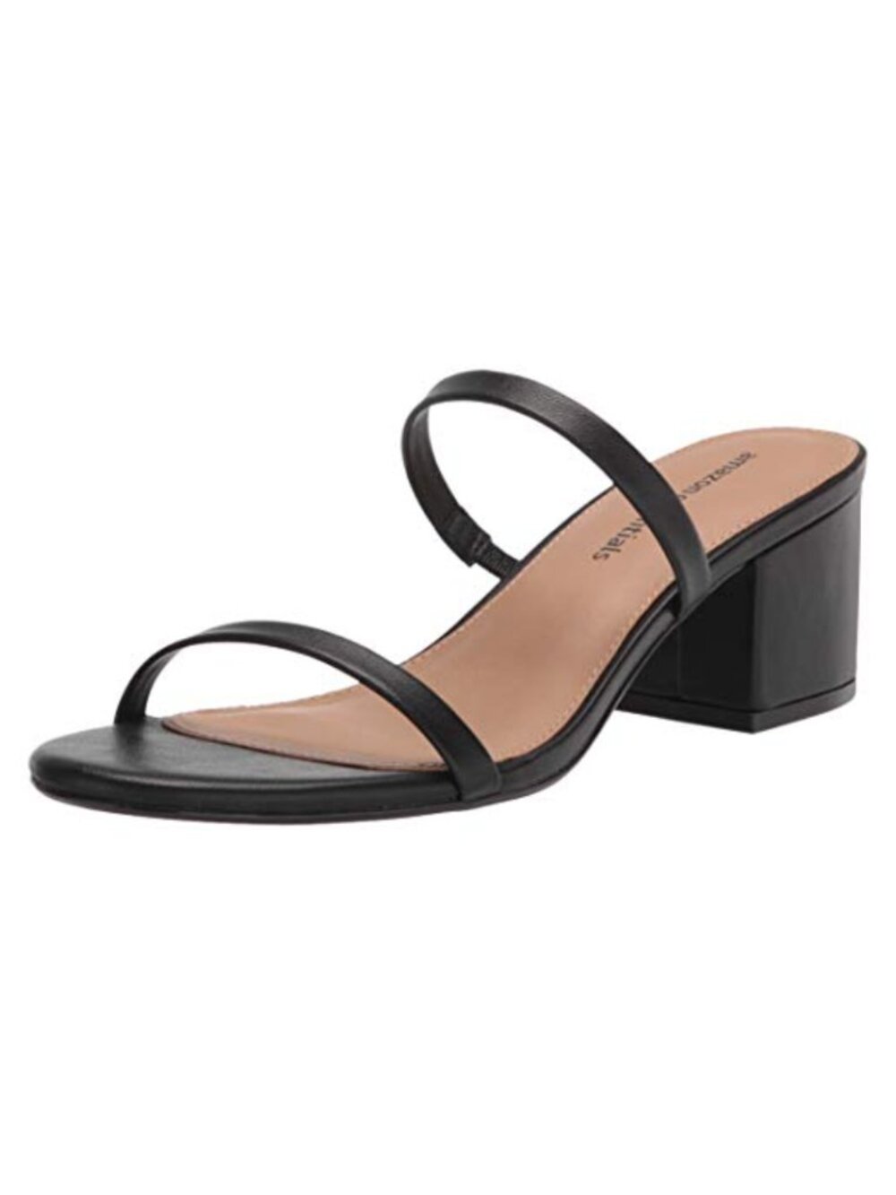 Women's Thin Two Strap Block Heel Slide Sandals Faux Calfskin Memory Foam